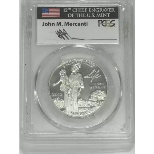 2018-W $100 Platinum Eagle - Life First Day of Issue Mercanti Signature, DCAM (2)