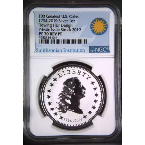2019 1oz Smithsonian Collection U.S. First Silver Dollar 100 Greatest U.S. Coins  (2)