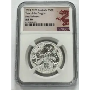 2024 AUSTRALIA Silver 50 CENTS NGC MS-70 Year of The Dragon First Releases