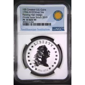 2019 1oz Smithsonian Collection U.S. First Silver Dollar 100 Greatest U.S. Coins  (2)